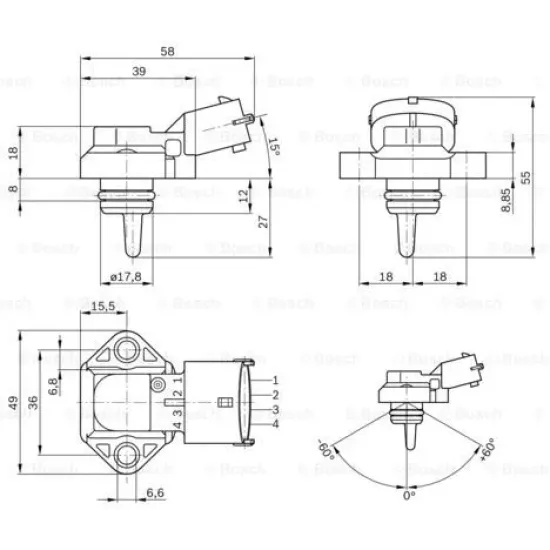 TURBO BASINC SENSORU DAF CF75 CF85 01>13 XF95 02>06 XF105 05> / RENAULT PREMIUM KERAX 370/420 00> MIDLUM 180/220 01> / IVECO EUROCARGO 100E-110E-120E-130E-140E-150E-160E-180E 00>15 / FORD CARGO 2524 04>10 ( 4 PIN)