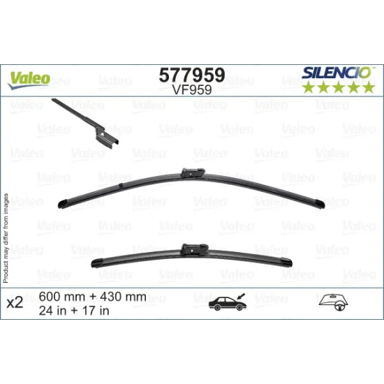 Valeo Silencio VF959 (X2) (600+430mm) (ÖN) PEUGEOT RIFTER OPEL COMBO MPV (X19) CITROËN BERLINGO