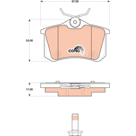 ARKA FREN BALATASI-KABLOSUZ - 17MM (RENAULT MEGANE II / PEUGEOT 307 CITROEN C3 / C4 - VW CADDY 04-15 GOLF 84-16 PASSAT 97-05