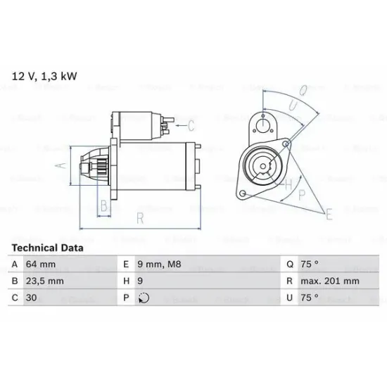 MARS MOTORU 12V 9 DIS 1,5KW DOBLO FIORINO IDEA PANDA PUNTO FIAT 500 1,3D MULTIJET / 1,9JTD 05