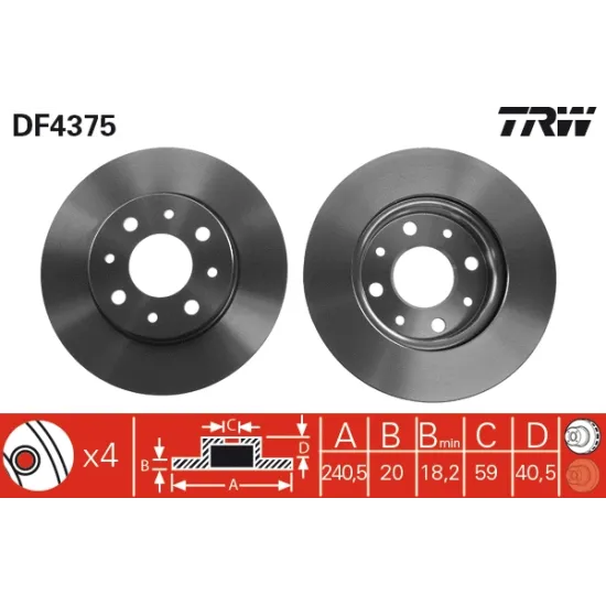 FREN DISKI ON HAVALI 240.5 MM FIAT 500 04- PANDA 06 FORD K 08-16