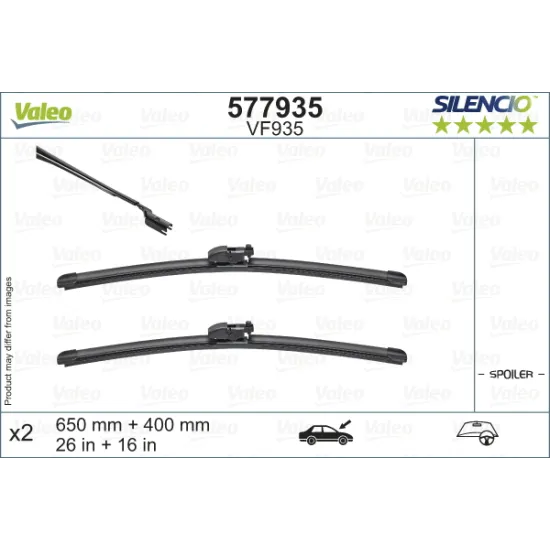 Valeo Silencio VF935 (X2) (650+400mm) (ÖN) SUBARU Impreza XV(2017) Toyota C-HR(2016) Lexus NX200t(20