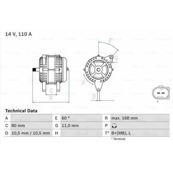 ALTERNATOR 14V 110A DUCATO III 3.0 MULTIJET 11>14 IVECO DAILY 35S 06>09 IVECO DAILY 70C 06>15